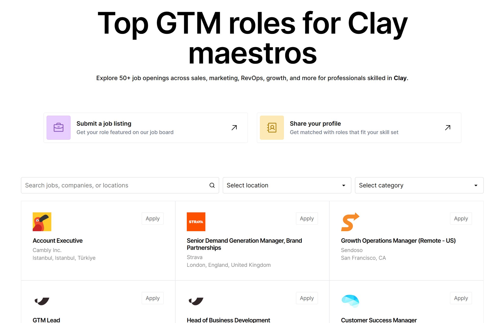 GTM Job Board for Clay-Related Roles Now Available!
