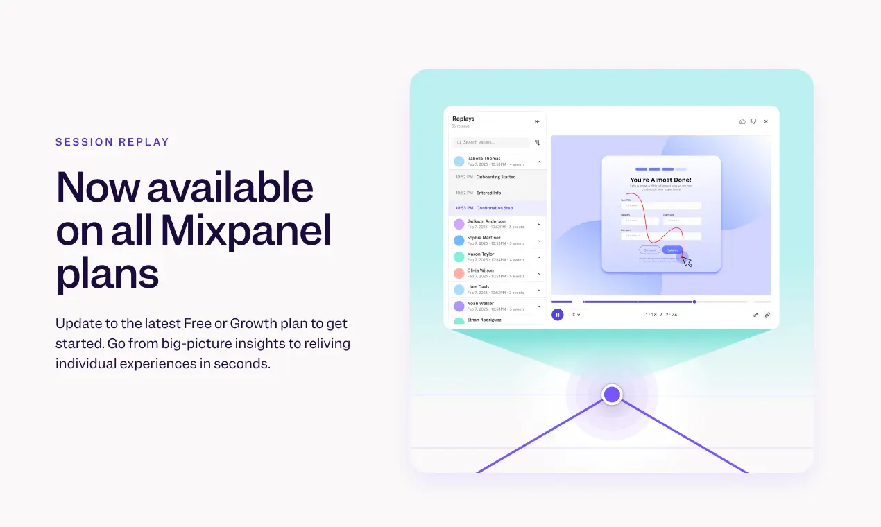 Session Replay Now Offered on Free and Growth Plans at Mixpanel
